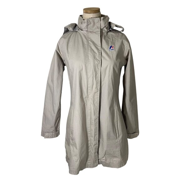 K way jacket women's S tan cream beige long hooded zip front lightweight - Picture 11 of 11